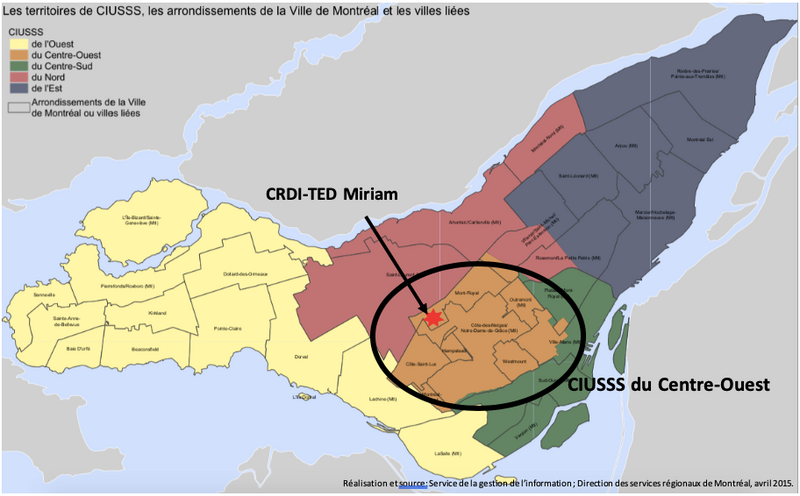 Emplacement du Centre Miriam dans le CIUSSS du Centre-Ouest-de-l'Île-de-Montréal