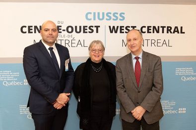 M. Sébastien Blin, Directeur des Services intégrés de 1re ligne, CIUSSS du Centre-Ouest-de-l’Île-de-Montréal / Mme Francine Dupuis, PDGA, CIUSSS du Centre-Ouest-de-l’Île-de-Montréal / Dr Lawrence Rosenberg, PDG, CIUSSS du Centre-Ouest-de-l’Île-de-Montréal