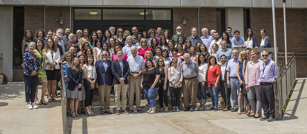 Staff members of Psychiatry in front of the Institute of Community and Family Psychiatry building commemorating the ICFP's 50th anniversary, 2019.